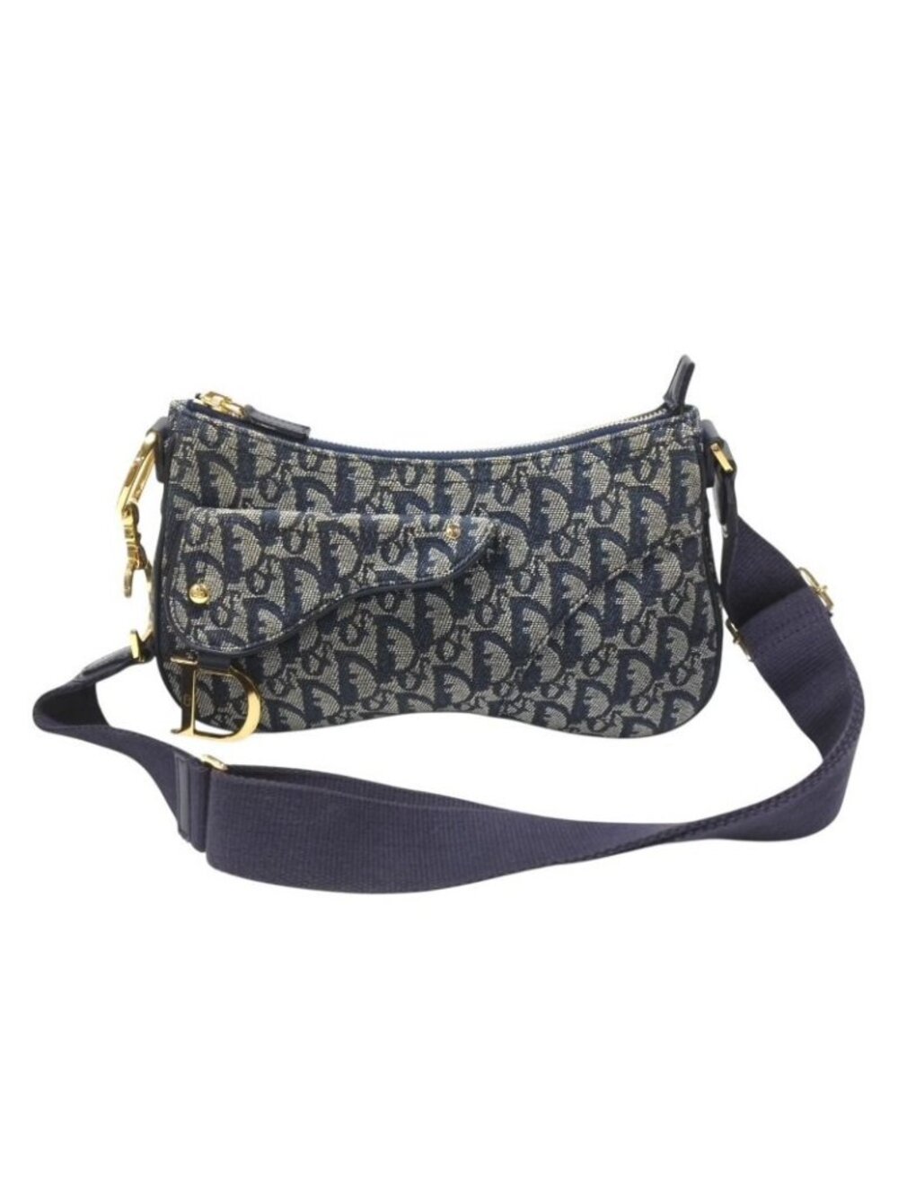 Dior Saddle Shoulder Bag Navy Trotter Pattern Galliano